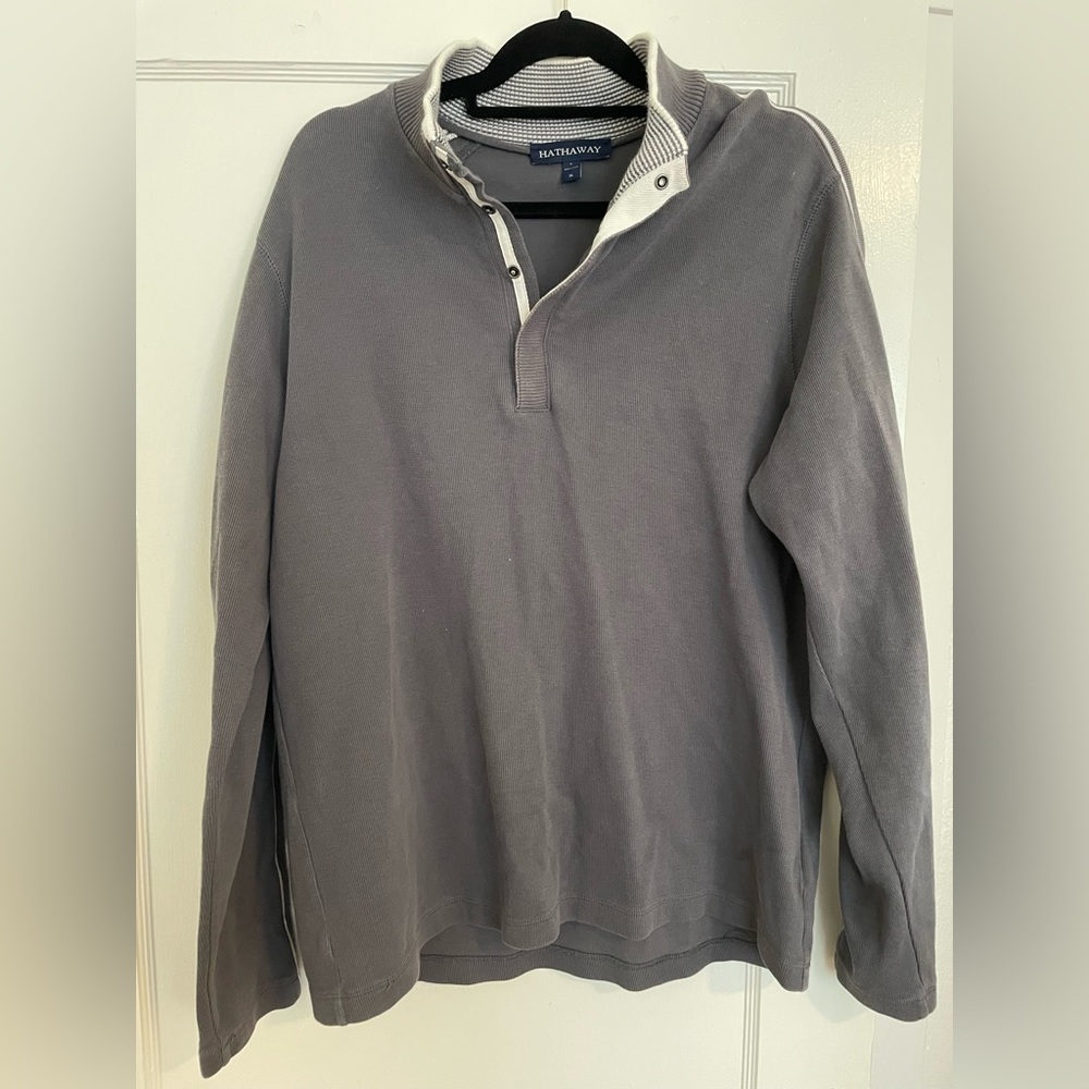 Hathaway - quarter button gray men’s pullover - size XL